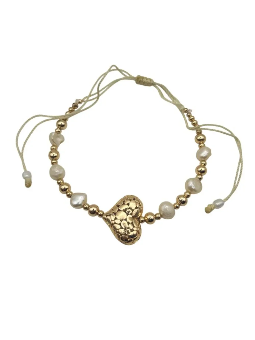 Set 3 Adjustable Bracelets Freshwater Pearls Gold Tone Pastel Pink Cowrie Heart - Picture 11 of 14